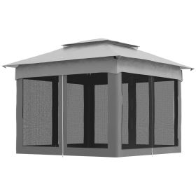 Outdoor Patio Pop Up Canopy Gazebo Shelter with Zipper Netting, Carry Bag, 10.7'x10.7'x8.9', Light Gray