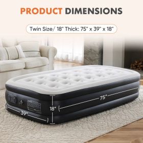 Air Mattress - 18" Inflatable Blow Up Mattress Airbed with Built-in High Capacity Pump, Double Height, Adjustable, Non-Slip Bottom Design (Option: Twin/18in)